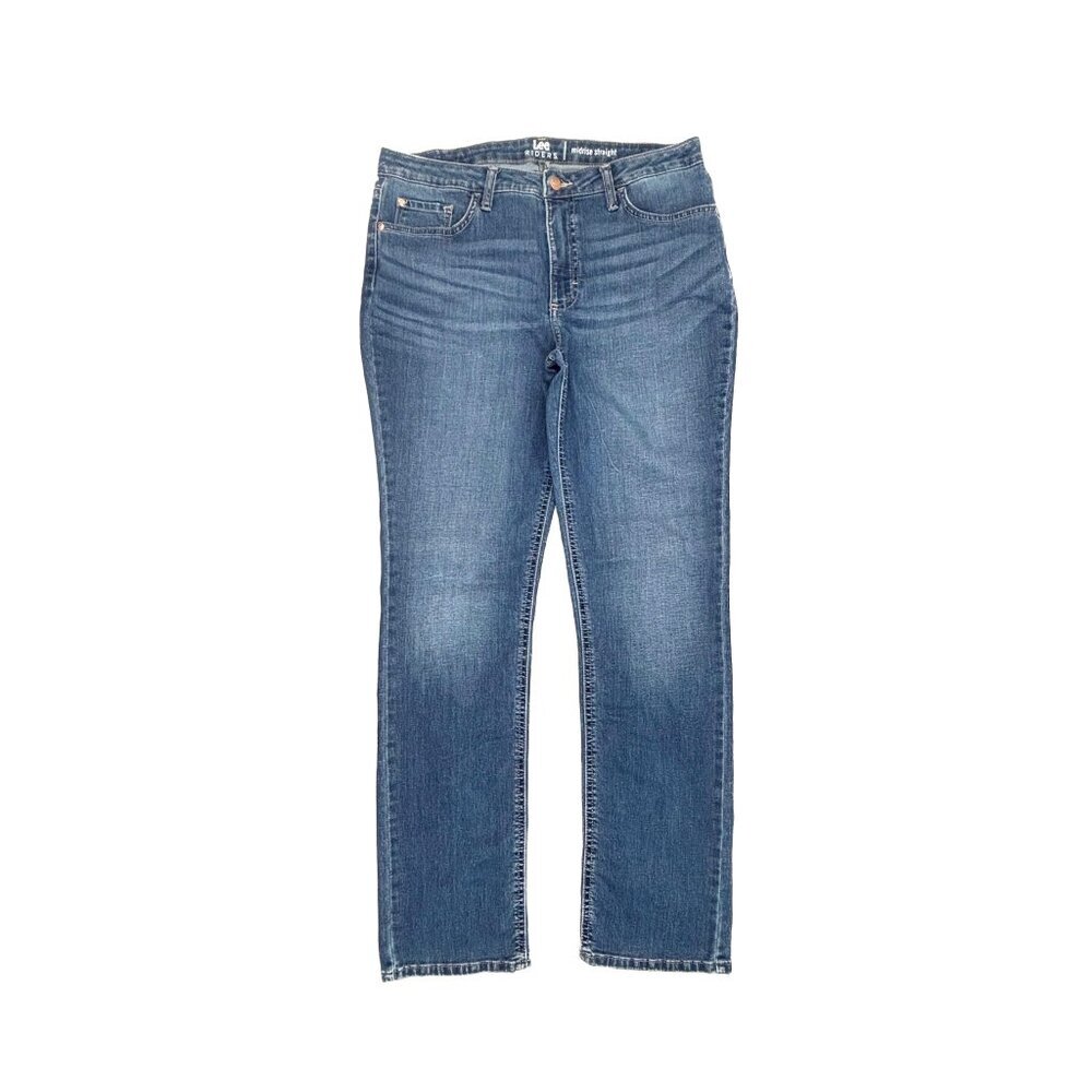 Lee Mid Rise Straight Leg Women's size 14 Long Dark‎ Wash Blue Denim Jeans